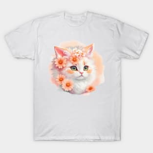 Enchanting Feline Fantasy: Ragamuffin and Floral Delight T-Shirt